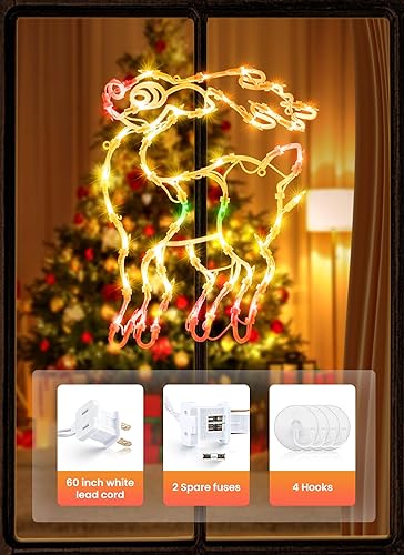 Miniatura 5 de Decoración de luces de silueta de ventana de Navidad, paquete de 4 letreros de color con ciervos, árboles de Navidad, campanas y estrellas para