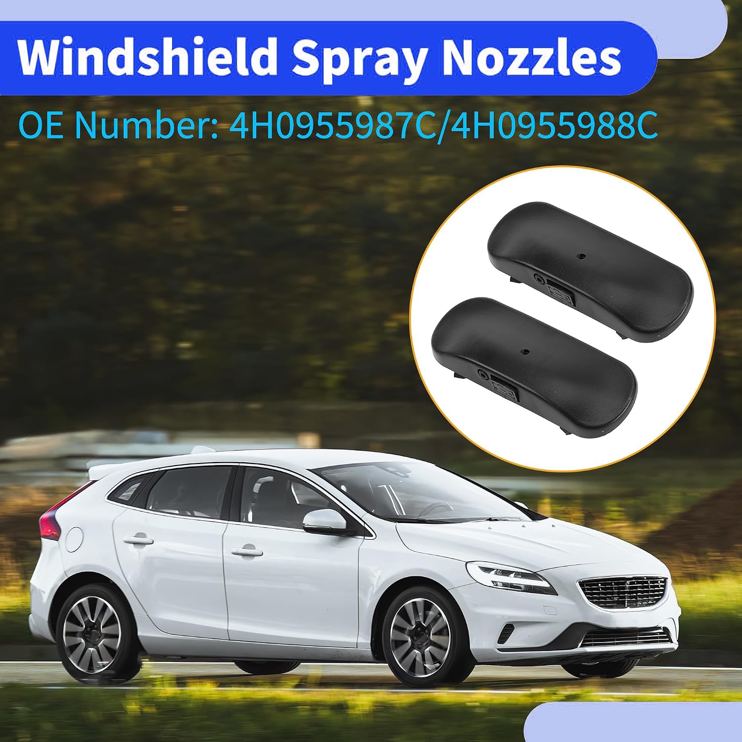 Windshield Washer Nozzle 2 Pcs – Compatible with for Audi A8/S8 2015 2016 2017 2018 2019 2020, Direct Replacement Front Wiper Spray Jet, OE# 4H0955987C 4H0955988C