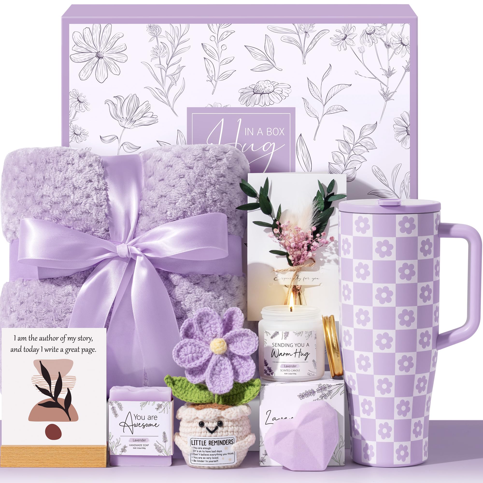 Birthday Gifts for Women - Get Well Soon Care Package Self Care Gift Basket | After Surgery & Cancer Care, Luxury SPA Inspirational Thinking of You Sympathy Thank You Gift Set for Mom Her Friend Sister Purple-Lavendar