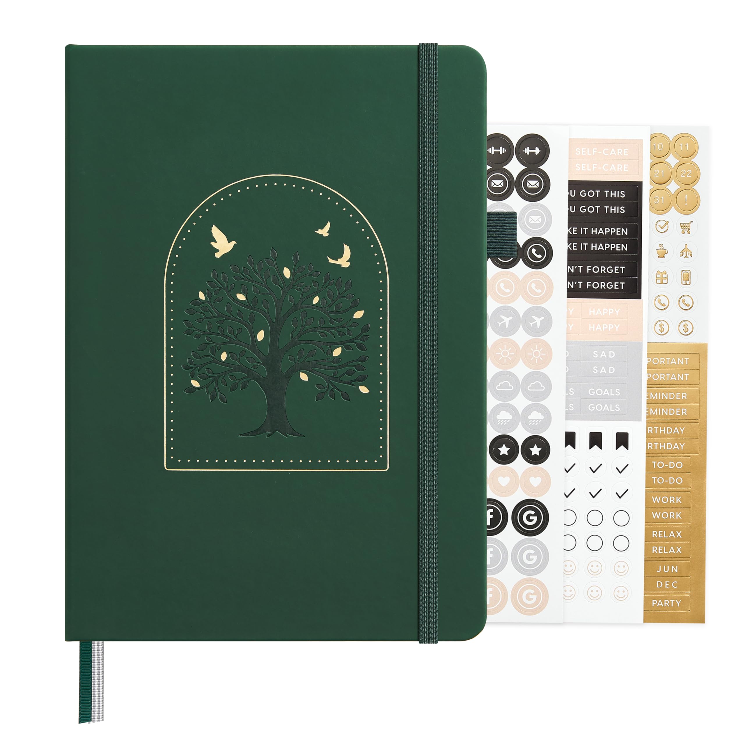 &And Per Se Dotted Journal Notebook, A5 Hardcover Aesthetic Dotted Notebook – 160 Pages 100gsm Thick Dot Grid Paper, 3 Sticker Sheets – Gift-Ready Journaling Kit for Women (Dark Green) — image 1