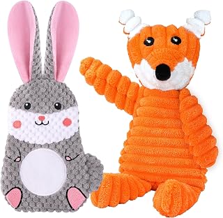 Zeaxuie Squeaky Dog Toys, 2 Pack No Stuffing Chew Toys for Teething | Tough Soft Fabric, Crinkle Sound, Tug of War, Training Reward, Keep Dogs Busy, For Small & Medium Breed