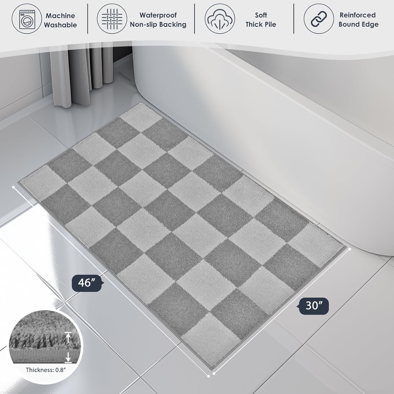 PURRUGS Bathroom Rug Non-Slip Machine Washable 30" x 46", Super Absorbent and Quick-Dry Bath Mat, Extra Soft and Plush Bath Rug for Shower, Bathtub and Sink, Light Grey & Grey - Image 7