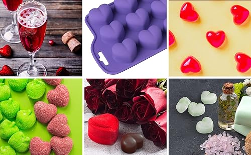 Miniatura 4 de Bakerpan Molde de silicona con forma de corazón de chocolate, juego de 3, bandeja de gelatina y cubitos de hielo en forma de corazón, gomitas,