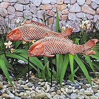 Wosuine Set of 2 Antique Copper Koi Fish Garden Statues - Outdoor Patio Pond Decor, Feng Shui Symbols of Prosperity & Luck