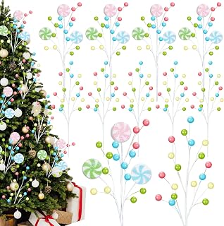 Janinka 12 Pcs 16 Inch Pastel Christmas Decorations Christmas Tree Picks Macaron Xmas Candy and Lollipop Picks Colorful Ornaments for Xmas Tree Topper Vase Filler Home Decor New Year Gifts