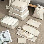 7 Set Packing Cubes for Travel with Shoe Bag & Toiletry Bag - Lightweight Travel Organizers for Suitcase & Carry On, Travel Accessories for Women and Men-(Cream)
