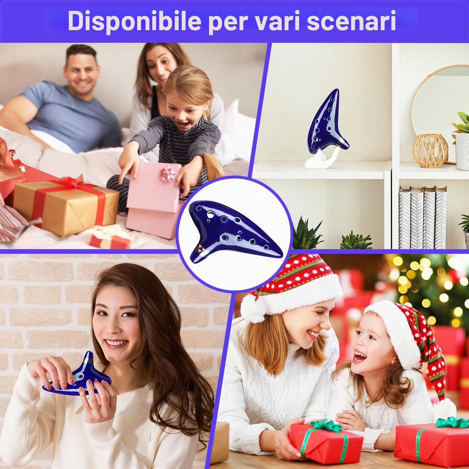 Ohuhu Zelda Ocarina Strumento con cordino da collo e libro canzoni, 12 Foro Ocarina di Ceramica Alto C leggenda di Zelda Ocarina Flute Strumento, espositore a mano e custodia protettiva nera Blu