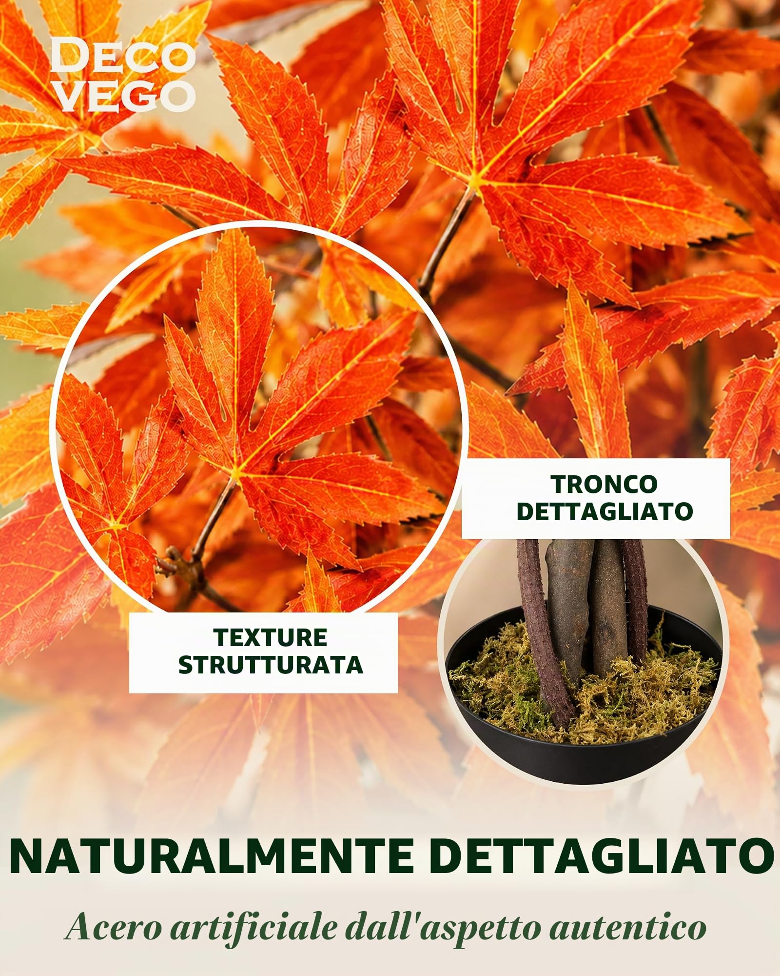 Decovego Acero Pianta Albero Artificiale Plastica 180cm Foglie Rosse