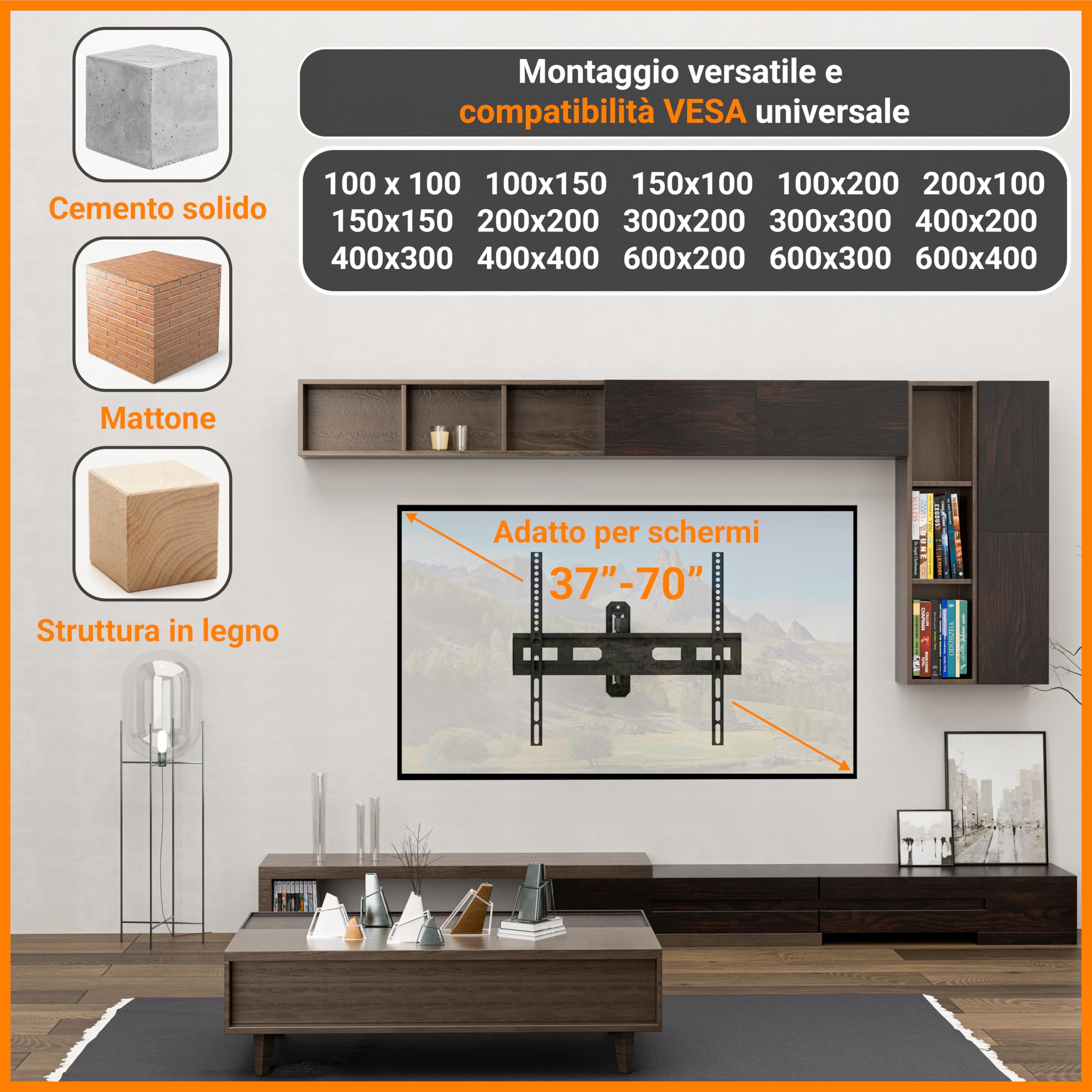 EasyLife TV Supporto da Parete FlexMount E70 Single 37–70 Pollici – Girevole, Inclinabile, Design a 1 Braccio, VESA 600x400, Capacità 35KG – Supporto TV per LED, LCD, OLED, 4K con Gestione Dei Cavi