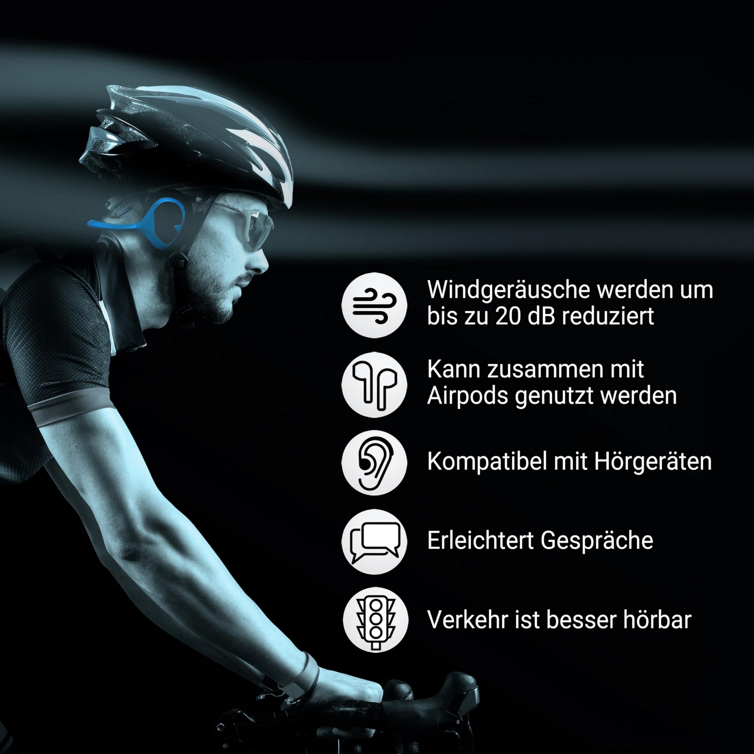 Windfree Ohrenschützer - Lässt Windgeräusche verstummen - Fahrrad Zubehör für E-Bike,Rennrad,Mountainbike & Gravel - Gehörschutz Fahrradzubehör für Männer & Damen - Geschenke für Radfahrer