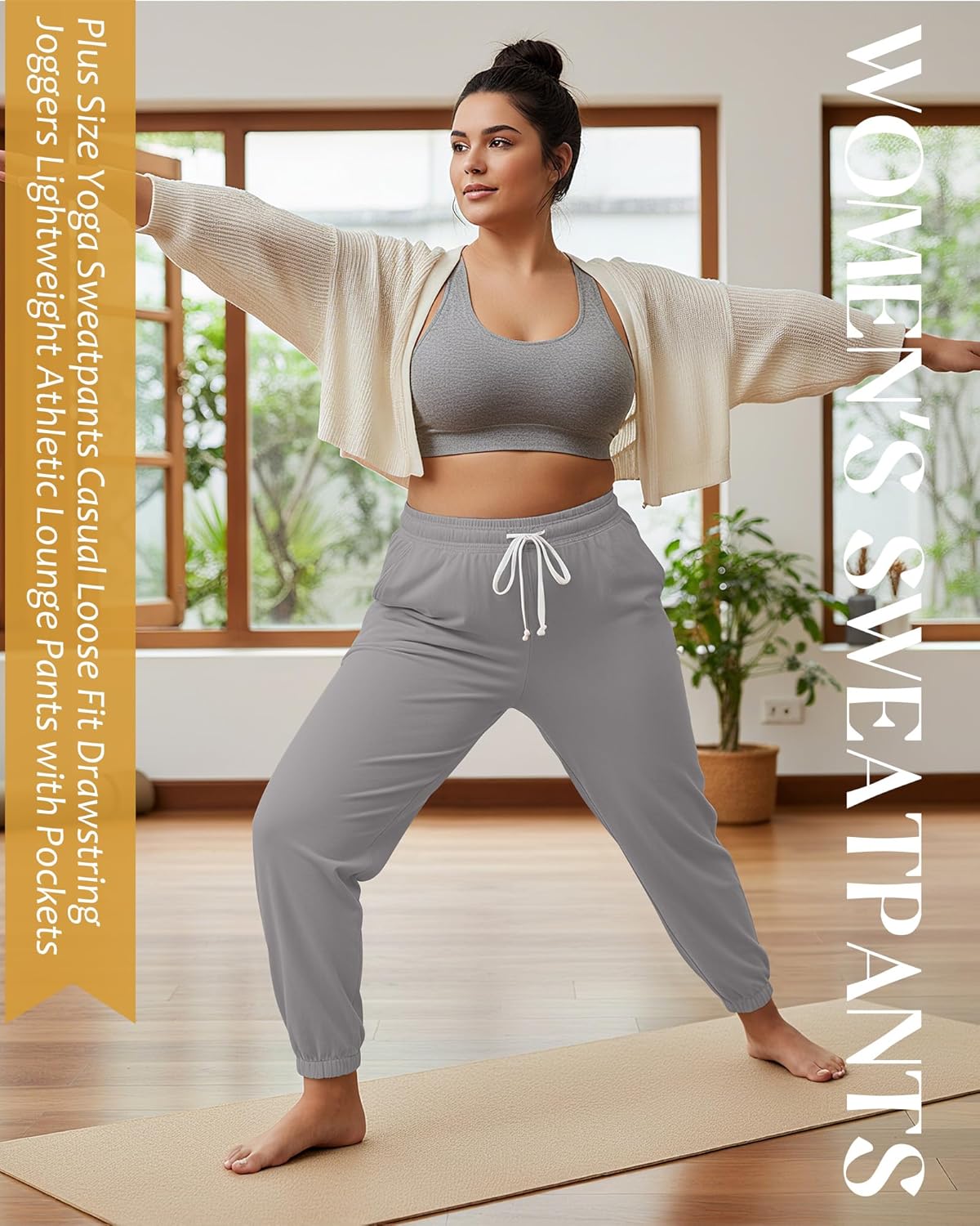 Neer 3 Pack Women's Plus Size Sweatpants Casual Loose Fit Drawstring Joggers Lightweight Athletic Lounge Pants with Pockets - Image 5