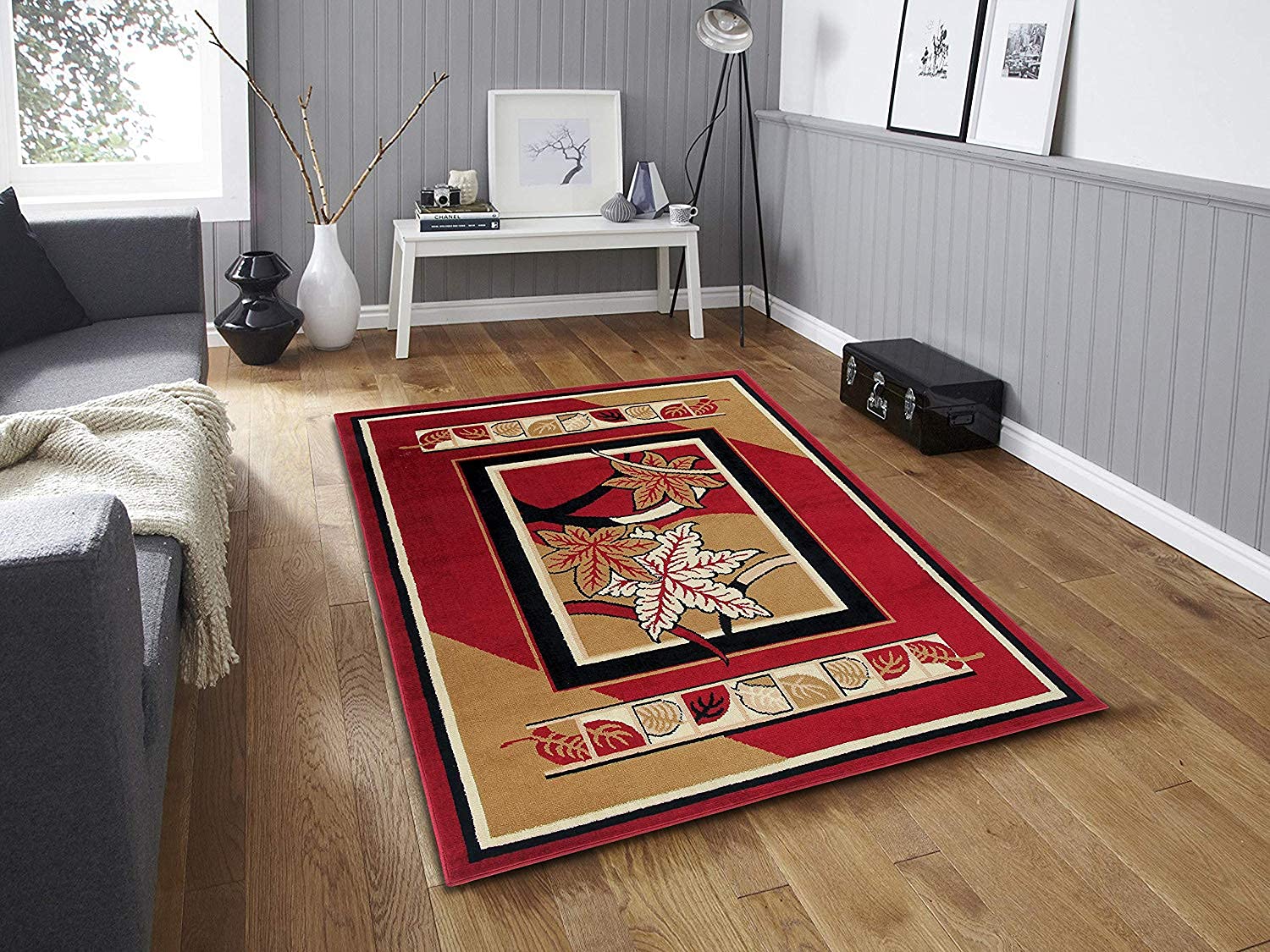 Carpetify Modern Voguish Anti Slip Carpet (Red Hue, Acrylic, 5 x 7 ft) for Bedroom, Living Room