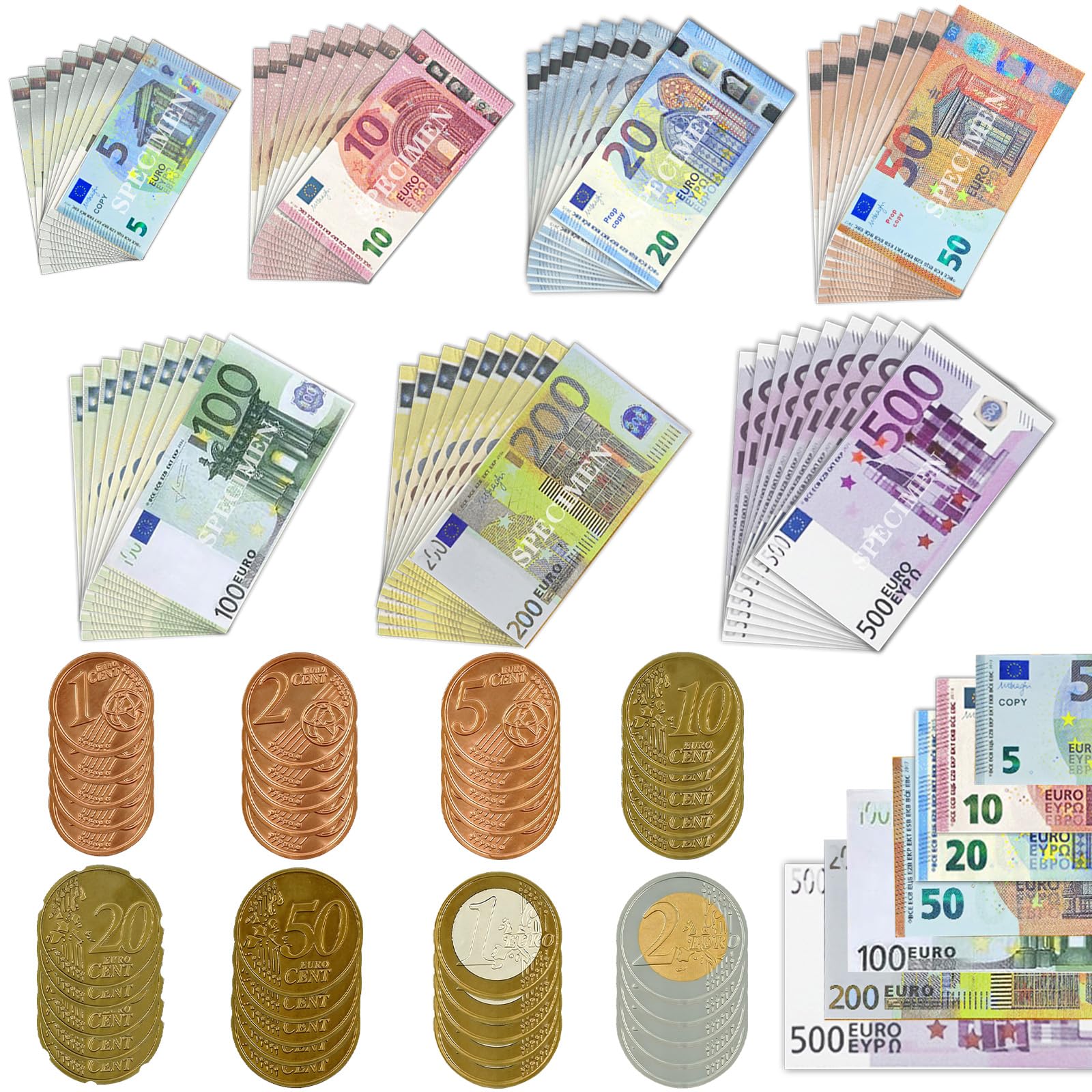 Lot de 390, 1/2/5/10/20/50/100/200/500, pour Apprendre, Jouer à des Rôles et Profiter du Jeu