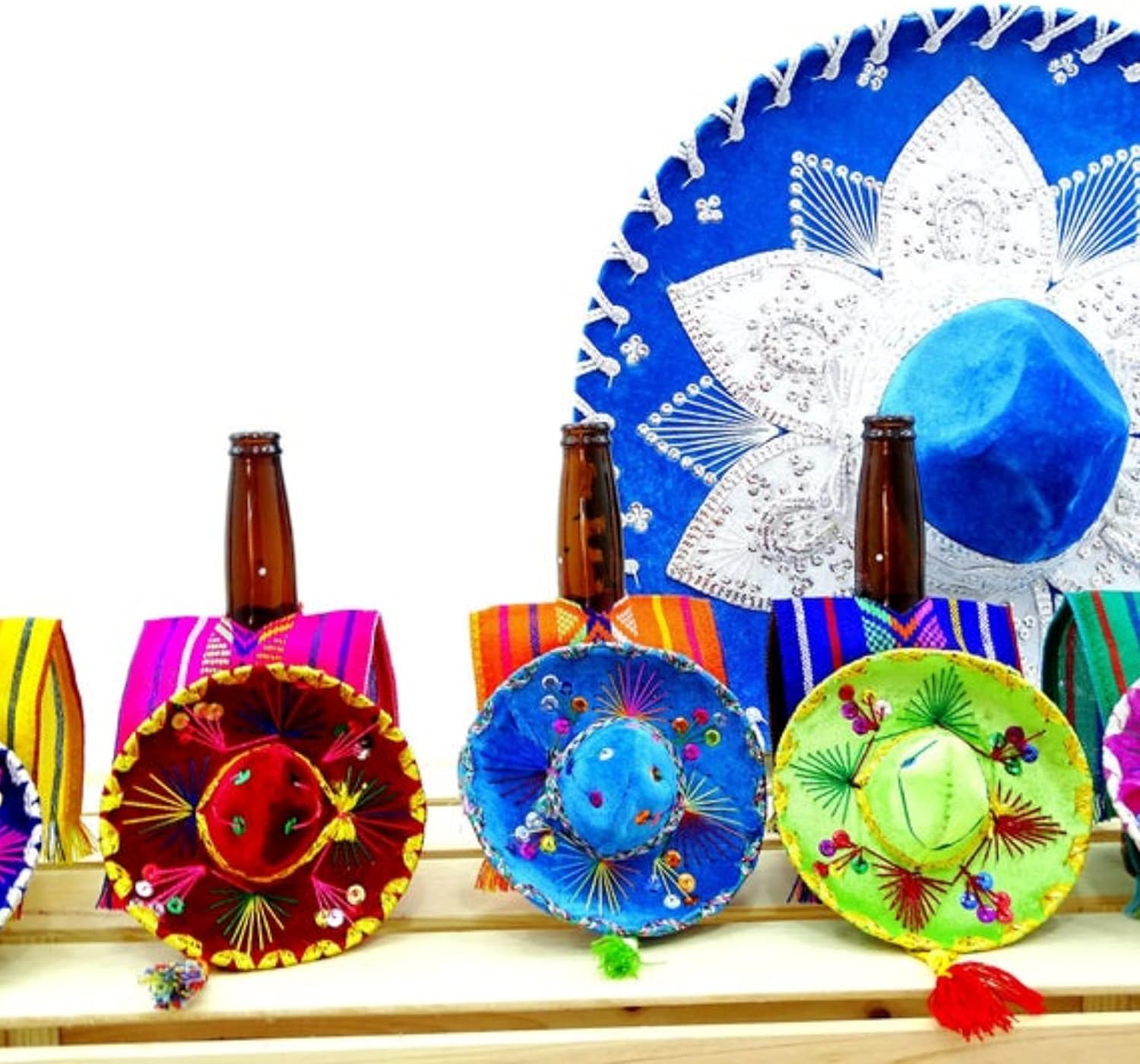 Sombreros Mexicanos, 5 Small Velvet Mariachi hats in Assorted Colors for taco birthday party decorations