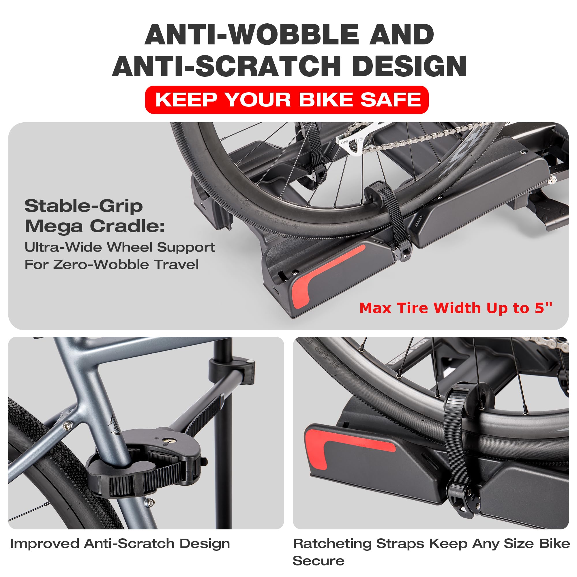 Portabici per Gancio Ebike KONG MING CAR 90 Kg di Capacità - Portabici Pieghevole e Inclinabile per Biciclette con Pneumatici Fino a 12,7 cm di Larghezza per Attacco da 5 cm su Auto, SUV, Camion