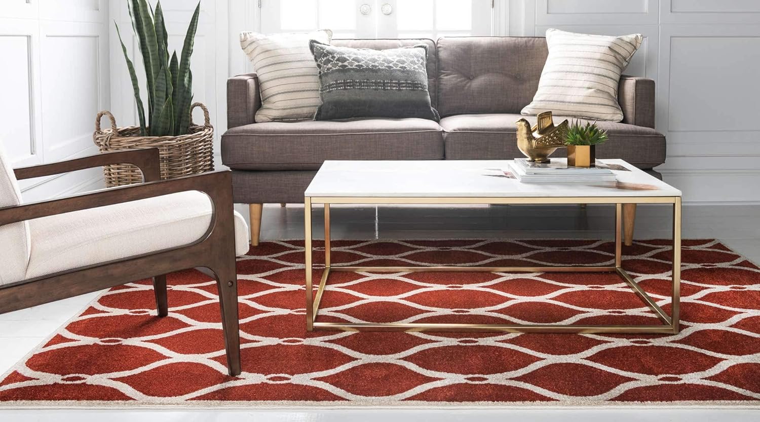 Unique Loom Trellis Collection Geometric Modern Terracotta Area Rug (5' 0 x 8' 0)