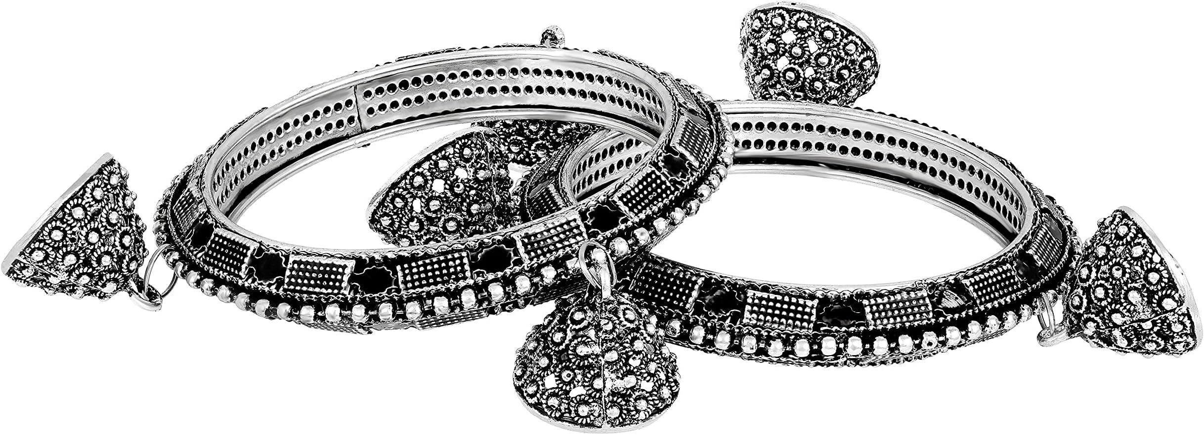ASMITTA Jewellery traditional Bangles Set for Women Set Of 2 Oxidised Silver-Plated Classic Intricate Textured Bangles Jewelry Set for Girls and Women (Silver Toned, 2.4)
