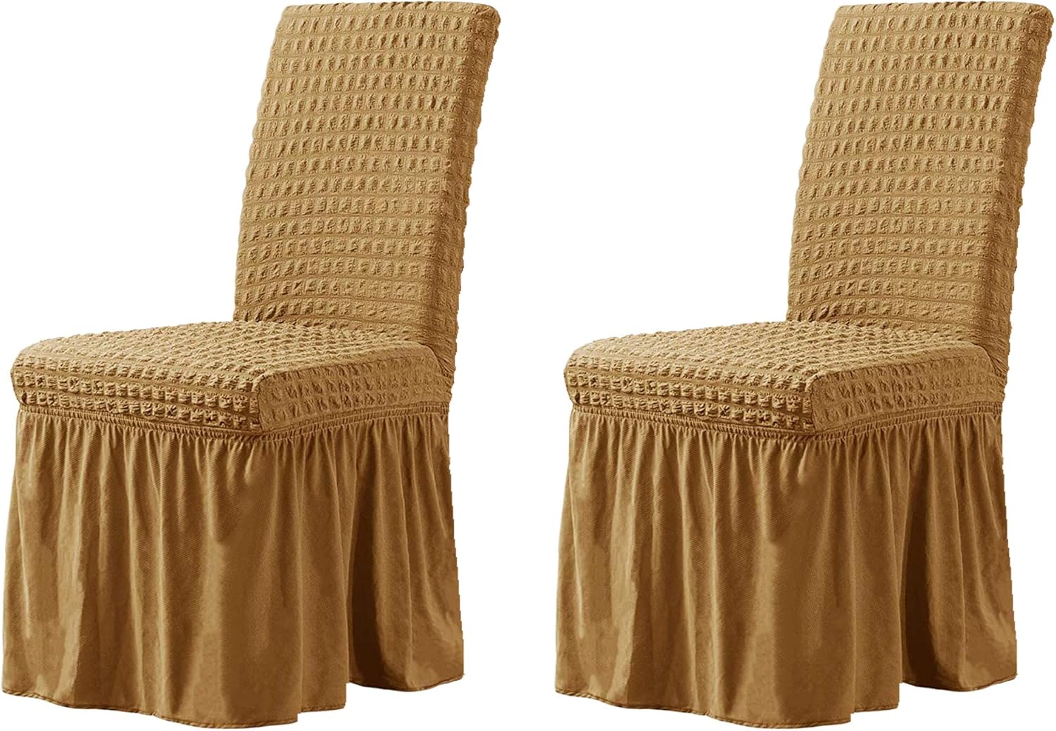 XMNTG Set of 2 Dining Room Chair Slipcovers 1-Piece Stretch Dining Chair Covers Non Slip Washable Furniture Protector with Skirt Country Style for Hotel Ceremony Party (Yellow, 2)