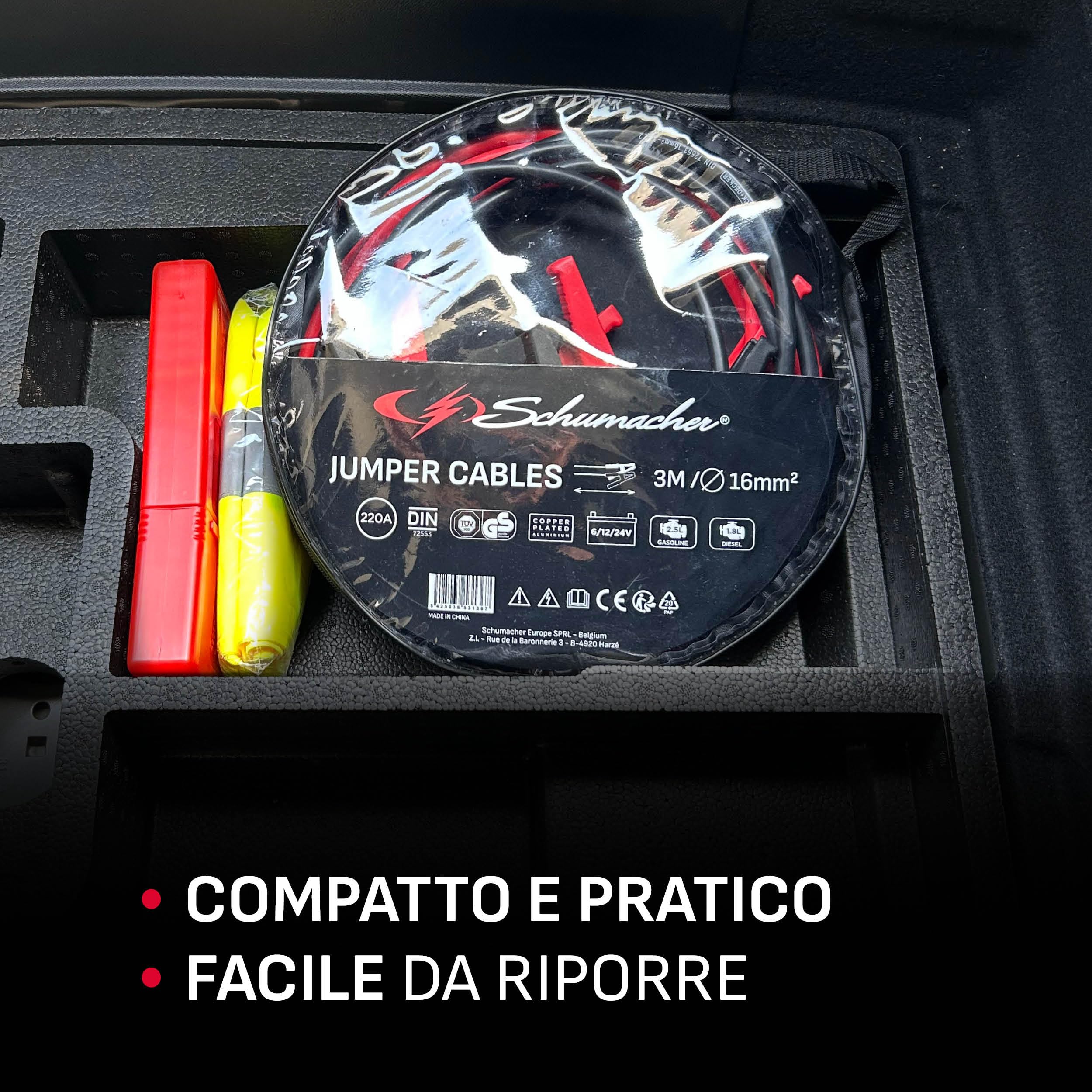 Schumacher Electric Cables de arranque 3m 16mm² Batería 6V/12V/24V Morsetti isolati GS/TÜV
