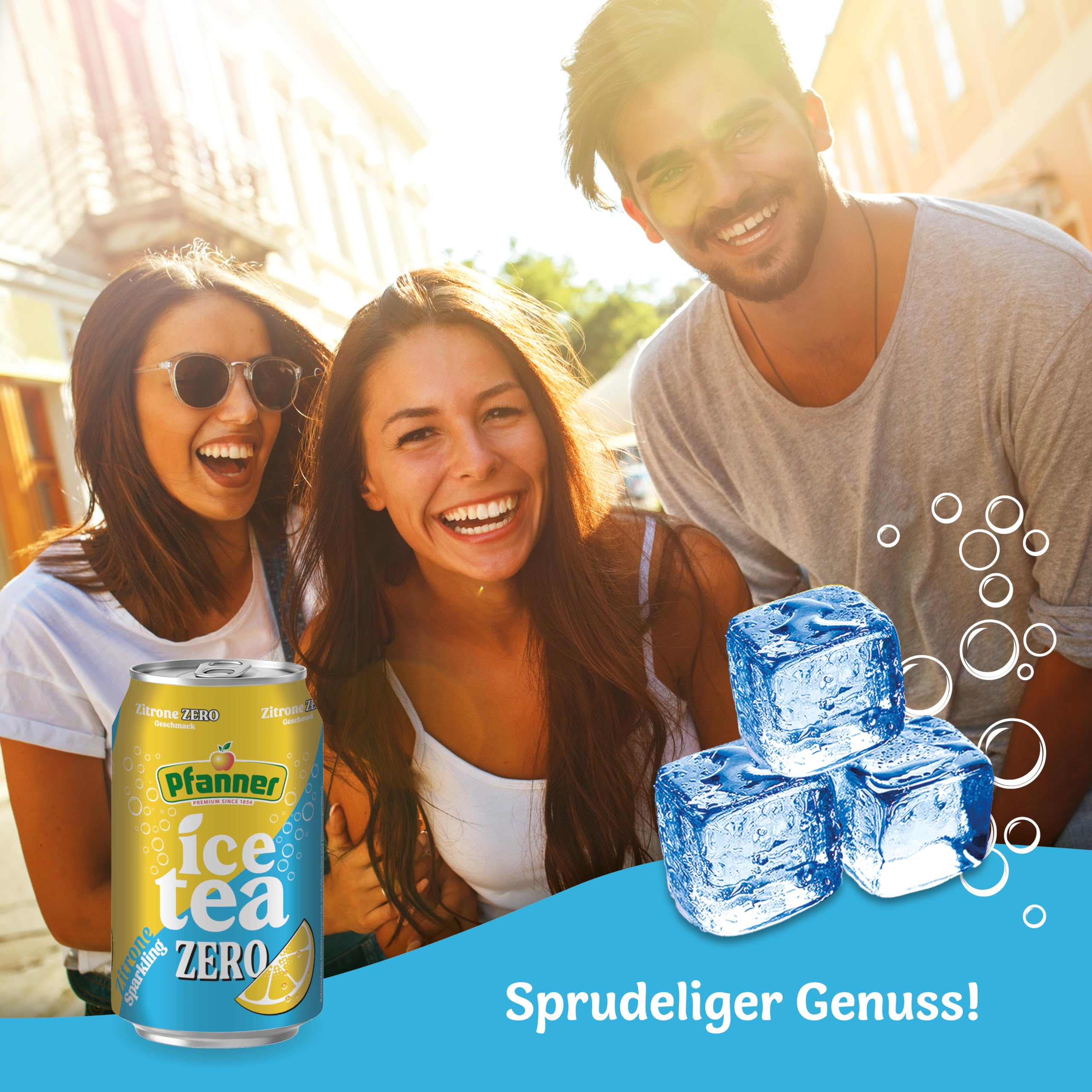 Pfanner Eistee Lemon Zero - Sparkling Dose im Vorratspack – Zuckerfreier und kohlensäurehaltiger IceTea mit Zitronengeschmack - ohne Zucker (24 x 0,33 l)