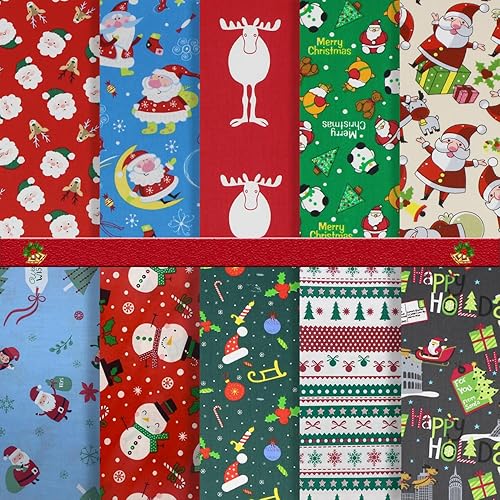 aufodara 10 pièces Noël Tissus Coton Patchwork Chiffons DIY Fabric