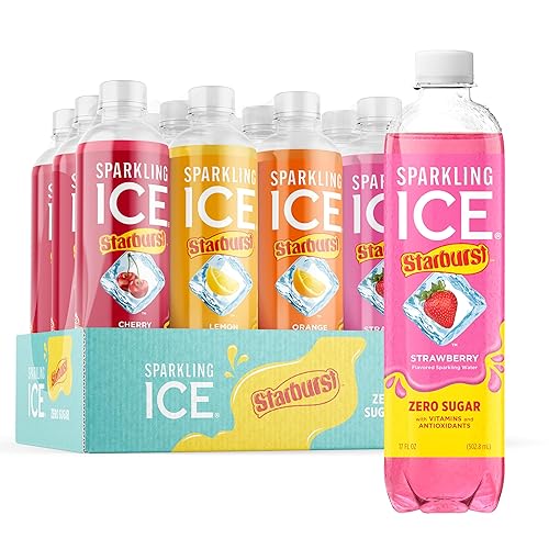 Sparkling Ice STARBURST Variety Pack, Zero Sugar Flavored Sparkling Water, with Vitamins and Antioxidants, Low Calorie Beverage, 17 fl oz, 12 count (Cherry, Strawberry, Lemon, Orange) - Variety Pack - 17 Fl Oz (Pack of 12)
