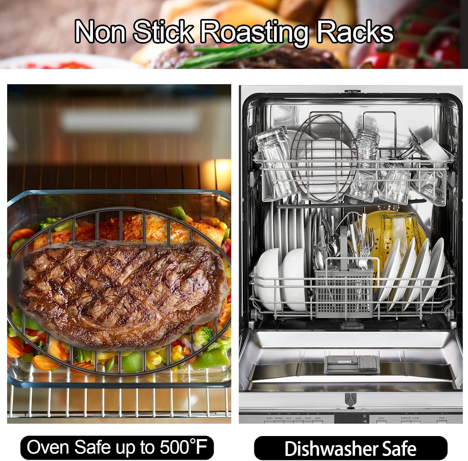 2 Pack Roasting Racks Oval Non Stick Stainless Steel Cooling Rack Grill Cooking Baking Grilling Roasting Steamer Rack Oven and Dishwasher Safe 12" x 8.5"