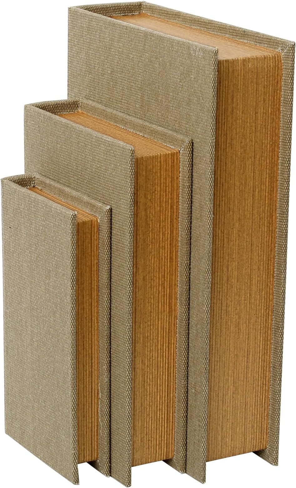 DECOR4SEASON Decorative Book Boxes Set of 3 – Modern Faux Linen & Wood Hidden Storage for Coffee Table – Stackable Fake Books for Shelf Decor, Remote Control & Jewelry Organizer (Warm Taupe)
