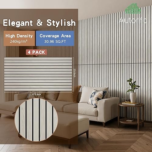 Miniatura 3 de Paquete de 4 paneles acústicos grandes de 47.2 x 23.6 pulgadas, panel acústico decorativo, panel a prueba de sonido con acabado de grano de madera