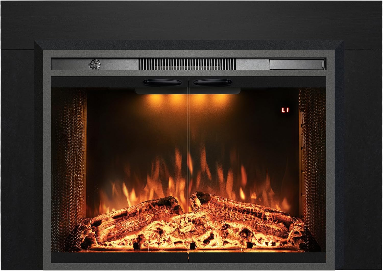 Velaychimny Electric Fireplace Insert with Metal Trim Kit, Overall Installed Size 45" W x 32" H, Adjustable Flame, Fire Crackling Sound, Top Light Colors, Timer, Glass Door & Mesh Screen, Black