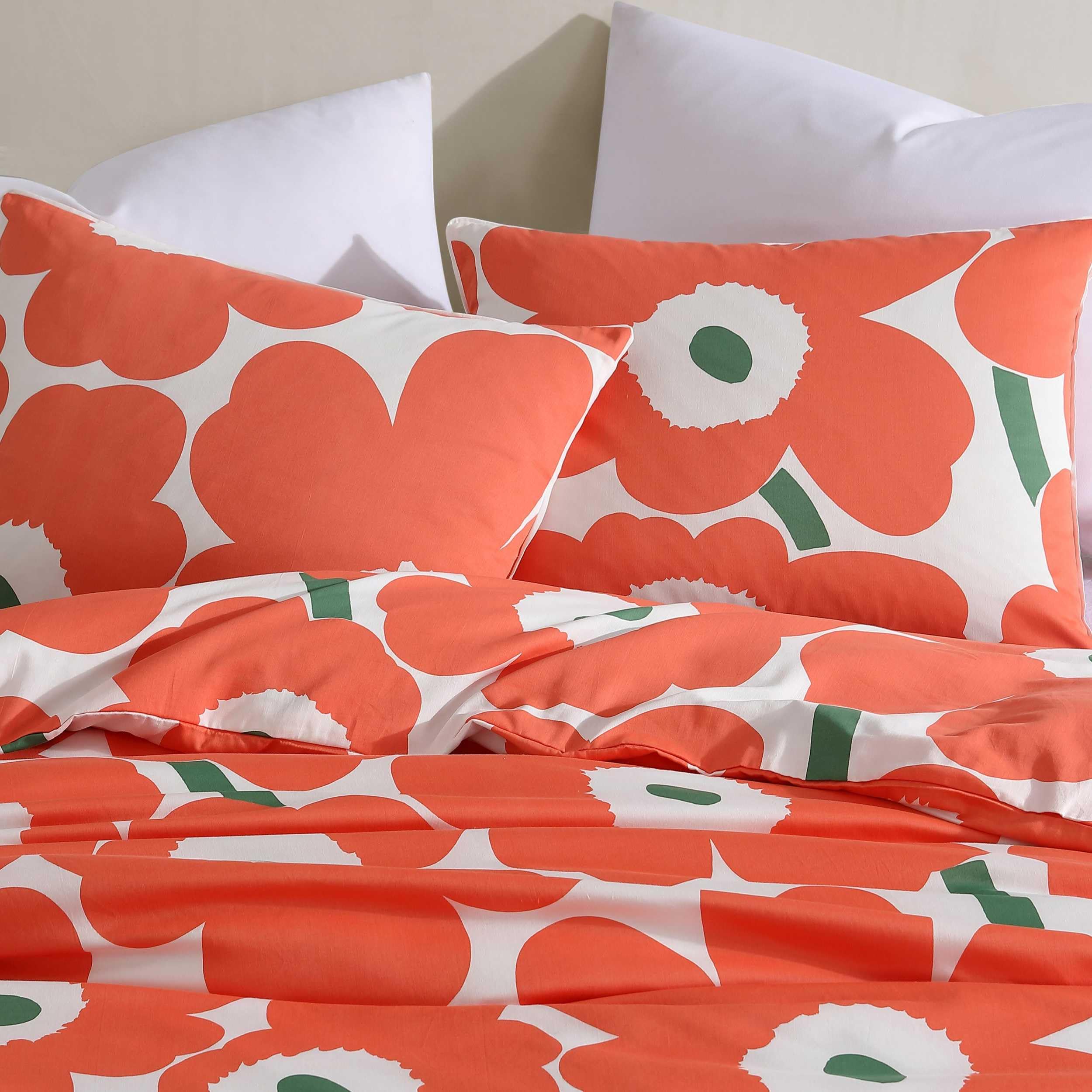 Juego de funda de edredón, ropa de cama orgánica súper suave, decoración informal para el hogar (naranja unikko, King) 5