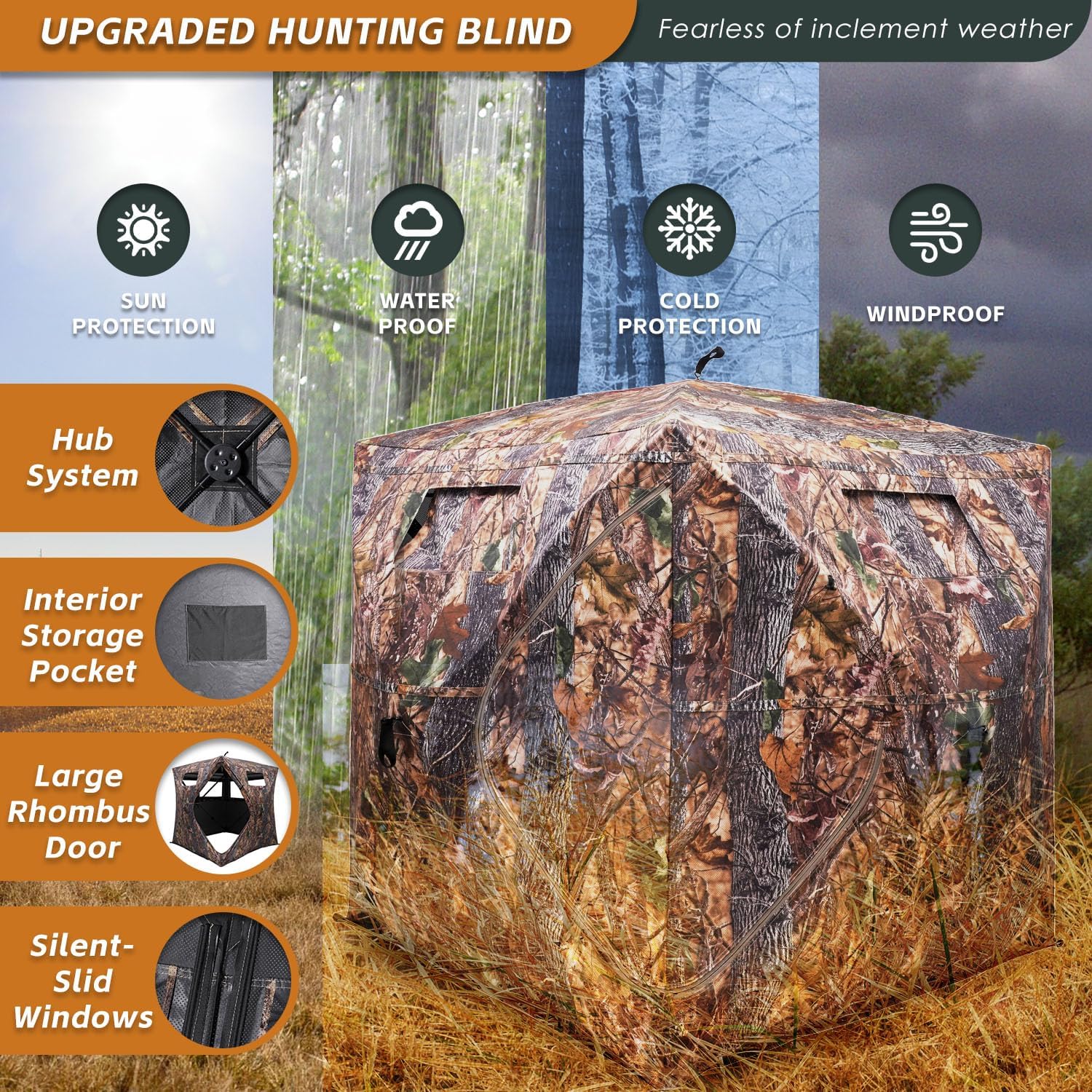 FUNHORUN Hunting Blind with Floor Mat, 360 Degree See Through Ground Blind with Carrying Bag, 2/3/4 Person Pop Up Camouflage Tent Portable Concealed Shelter