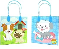 Vista 3 de TINYMILLS Bolsas de regalo para perros y cachorros con asas, 12 unidades, azul, rosa, 7 x 6.25 x 3 pulgadas, temática de perro, fiestas de cumpleaños