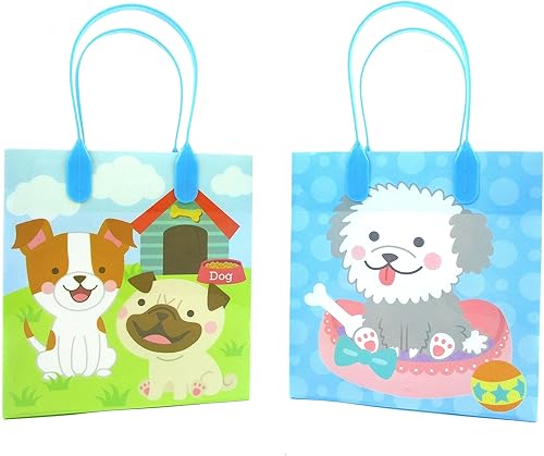 Miniatura 3 de TINYMILLS Bolsas de regalo para perros y cachorros con asas, 12 unidades, azul, rosa, 7 x 6.25 x 3 pulgadas, temática de perro, fiestas de cumpleaños
