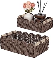 Vista 18 de CubesLand Canastas decorativas de cuerda de papel con borde festoneado para el hogar, sala de estar, dormitorio, cesta de inodoro para estante