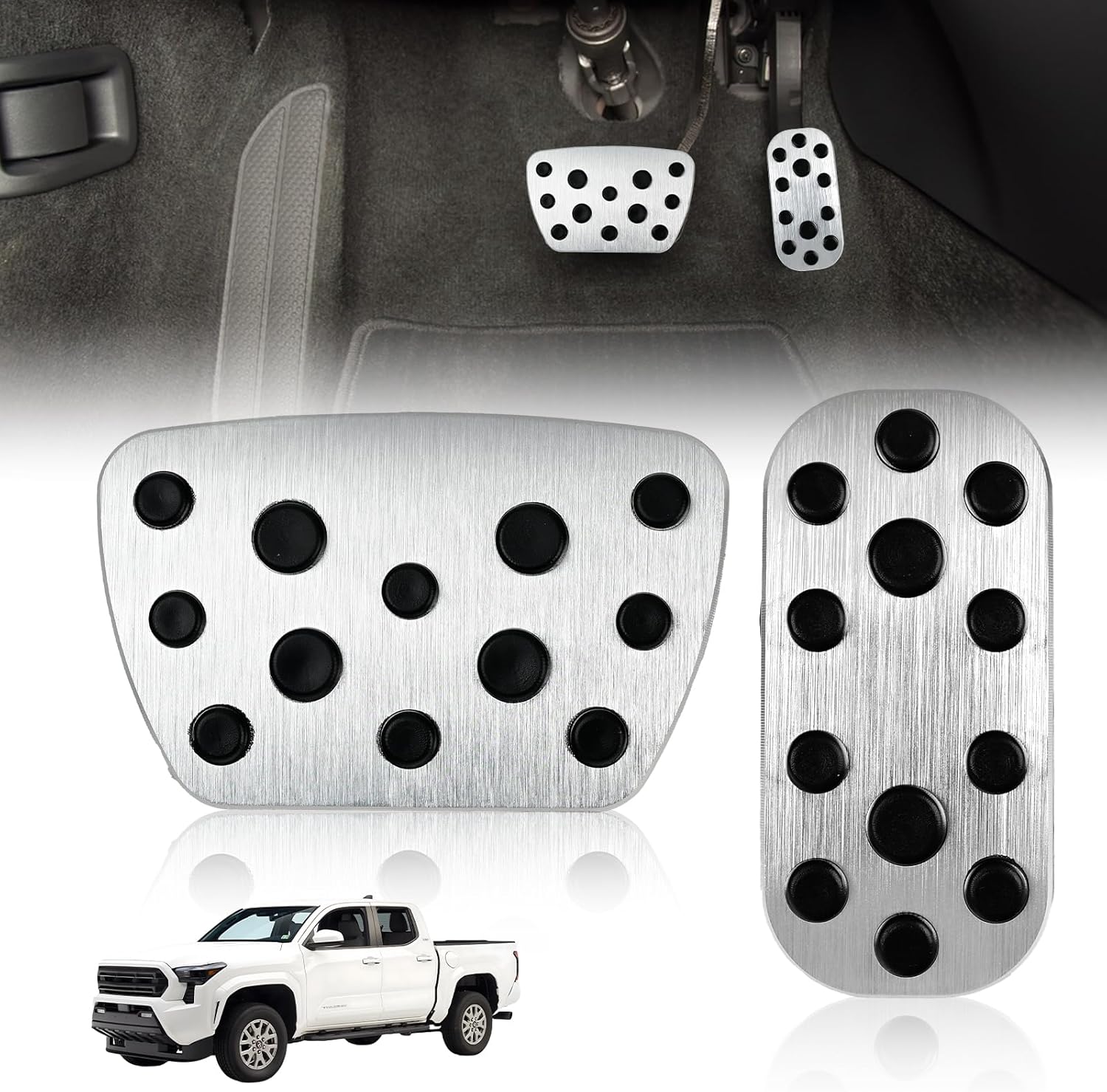 Autohua for Toyota Tacoma/Sequoia 2024 2025/Toyota Tundra 2022-2024 at Non-Slip Accelerator and Brake Pad Pedals Cover No Drill Aluminum Brake Gas Accelerator Accessories