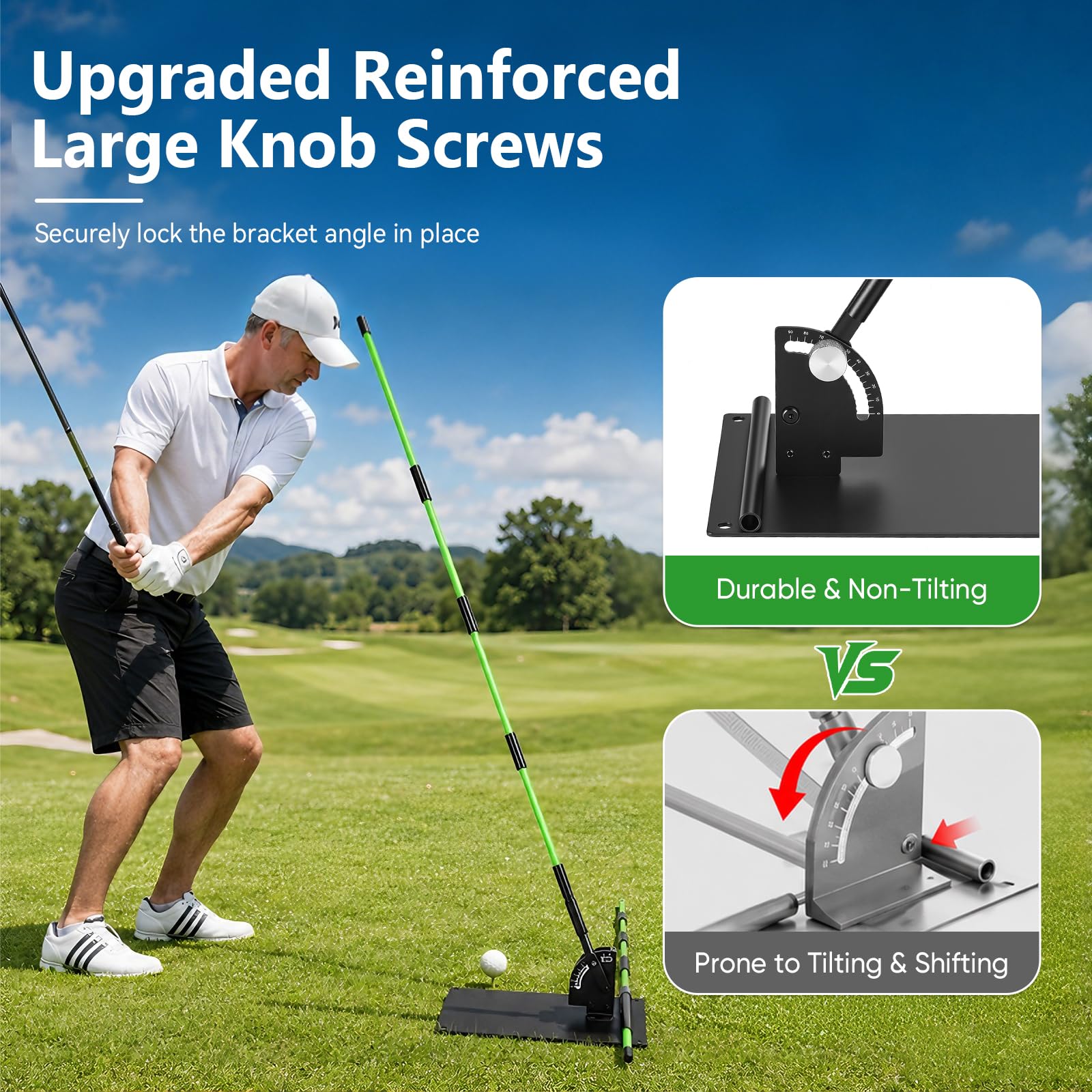 Golf Schwungtrainer Set mit Eisenplatte & 2X 1m Golf Alignment Sticks, Profi Golfschwung Trainer mit Halter für Schwungebene & Ausrichtung, Golf Trainingshilfe für Schwungkorrektur & Haltung