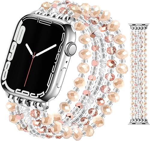 JRDM Pulsera de cuentas compatible con Apple Watch Band de 1575in 1496in 1614in Series 87SE654321 para mujeres y niñas correa elástica de repuesto