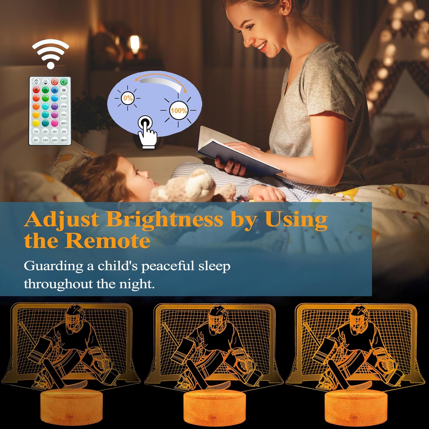 Hockey Night Light, Hockey Goalie Gifts, 3D Illusion Lamp with Remote Control, 16 Colors Changing, RGB Flashing Mode, Timer and Dimmable, Hockey Gifts for Boys Christmas Decor - Image 4
