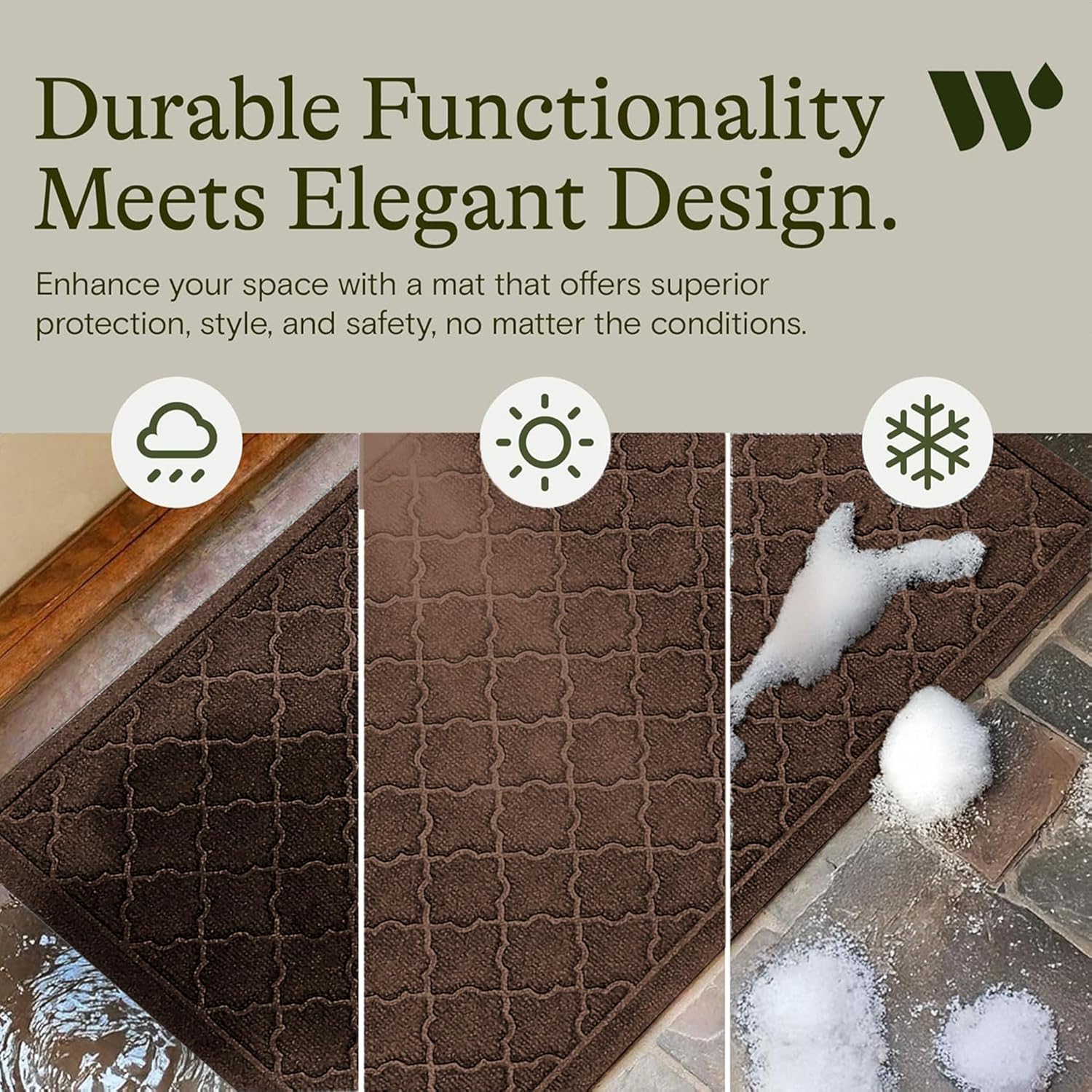 WaterHog Cordova Front Door Mat Indoor Outdoor Entrance, Absorbent All-Weather Doormat with Non-Slip Rubber Backing, Dirt & Moisture Trapper, Low Profile, Easy Clean, Made in USA, 23"x35.5" Dark Brown