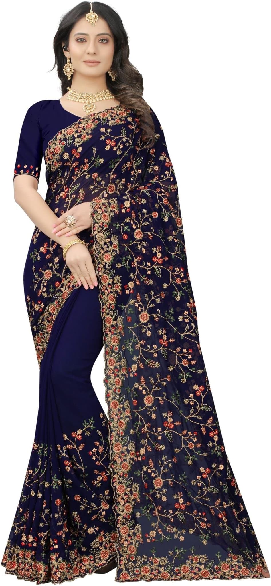 Gorgette Saree Zari Work Sari Unstitched Blouse
