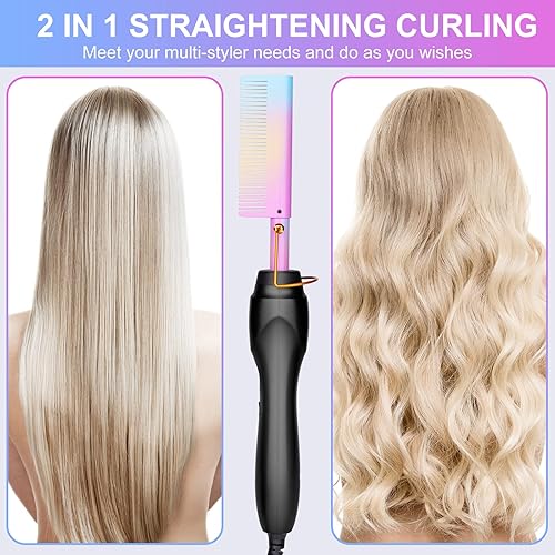 Miniatura 4 de Hot Comb - Cepillo portátil de cerámica antiquemaduras para alisar y rizar el cabello con plancha plana térmica, alisador de barba para viajes