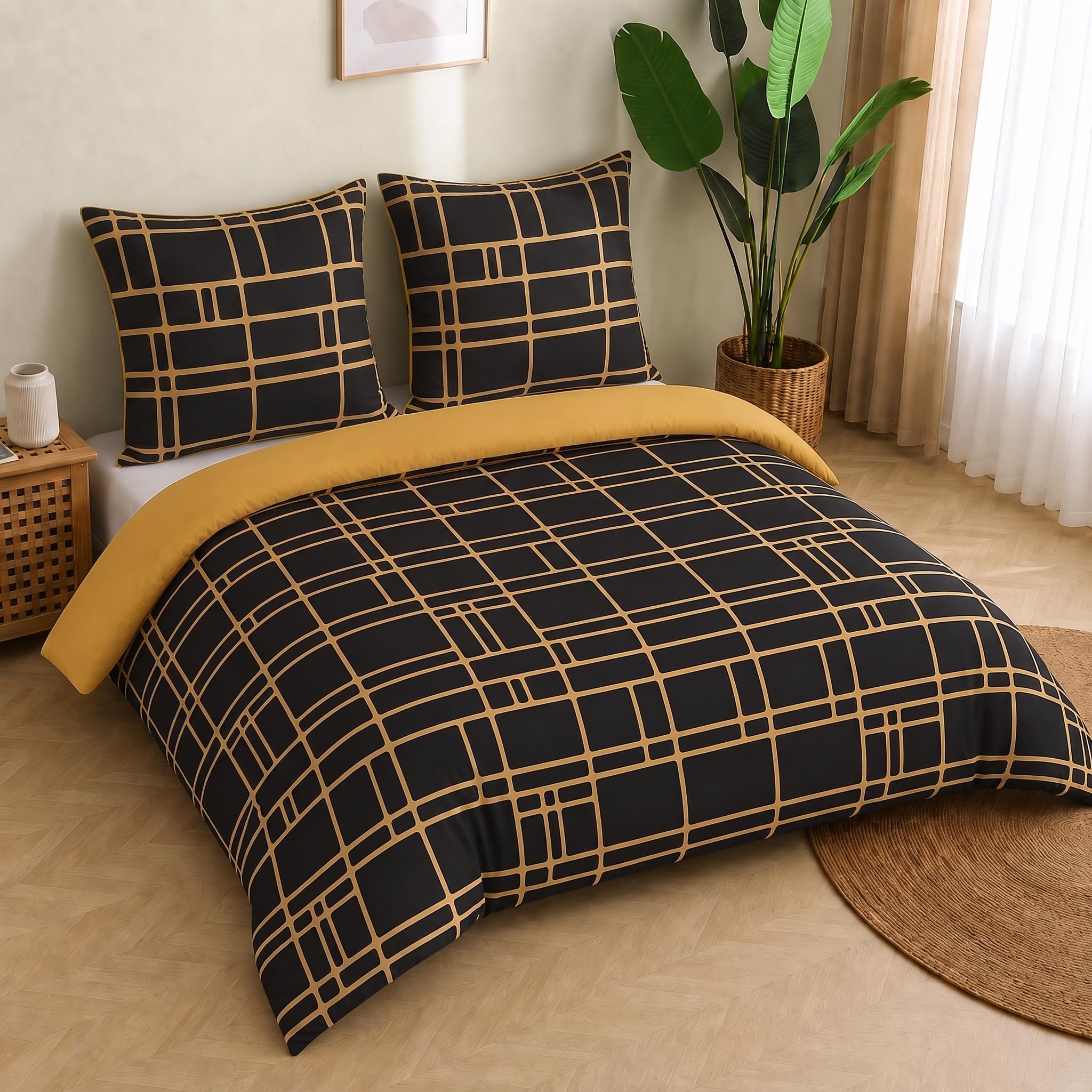 Pamposh Bettwäsche Sets Bettbezug Set Prämie Mikrofaser Anthrazit mit Reißverschluss hochwertigen Qualität für Allergiker (Gold, (1 x 220 x 240 cm) + (2 x Kissenbezug 80 x 80 cm))