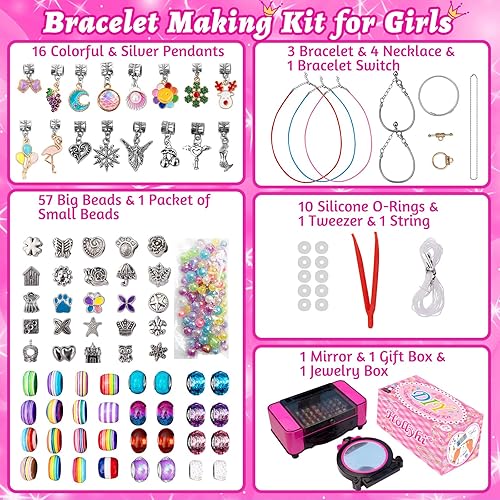 Miniatura 7 de Hollyhi Kit de fabricación de pulseras con dijes, kit de fabricación de joyas para niñas con banda de goma, juego de pulseras de la amistad,