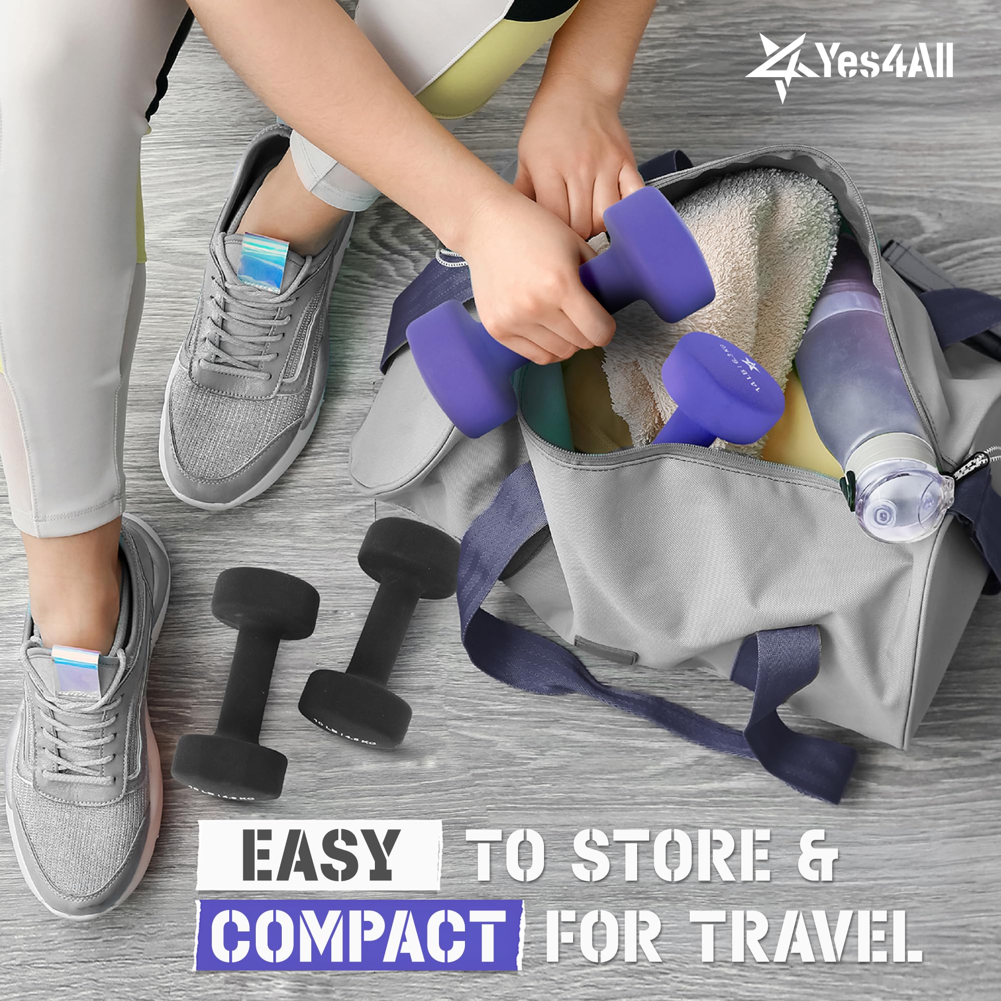 Yes4All Manubri in neoprene, set di 2 pesi per mani, comodo cavo di tipo C incluso, 0,9-9,1 kg, impugnatura comoda per un allenamento sicuro a casa, rivestimento in neoprene antiscivolo con design