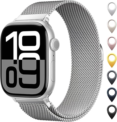 Correa de malla de acero inoxidable original compatible con Apple Watch 38 mm, 40 mm, 41 mm, 42 mm, 44 mm, 45 mm, 46 mm, 49 mm, mujeres y hombres, reemplazo de cierre magnético para iWatch Bands Series 11 10 9 8 7 6 5 4 Ultra SE 3 2 1