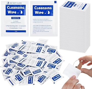 250 Counts Hearing Aid Cleaning Wipes 5.51 x 7.87 Hearing Aid Wipes Individually Wrapped Cleaning Towelettes for Amplifier, Earbuds