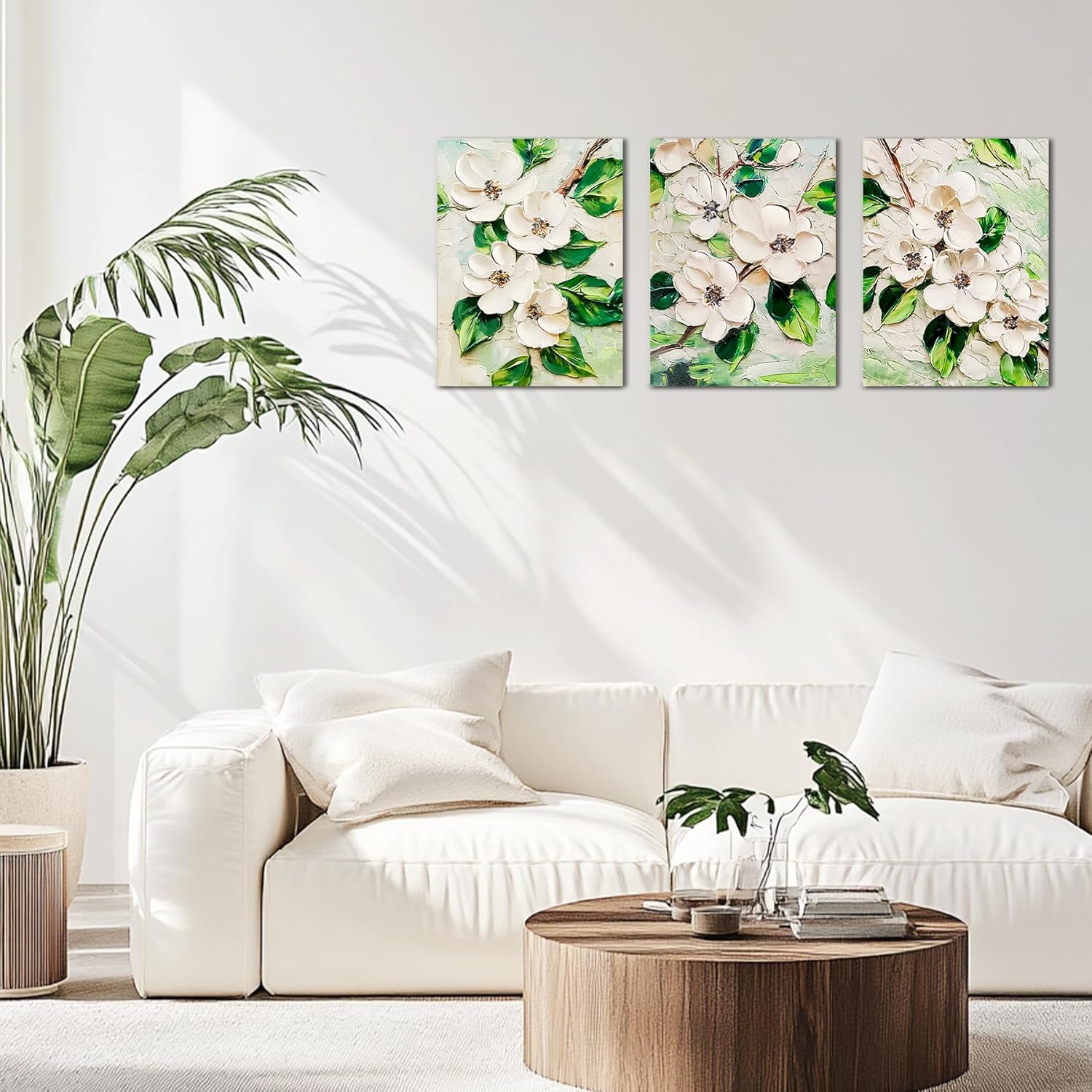 xiysien Hand-Painted Flower Wall Art Abstract 3D Textured Oil Painting Floral Pictures Canvas Framed Artwork for Home Decor 12''x16''x3PCS