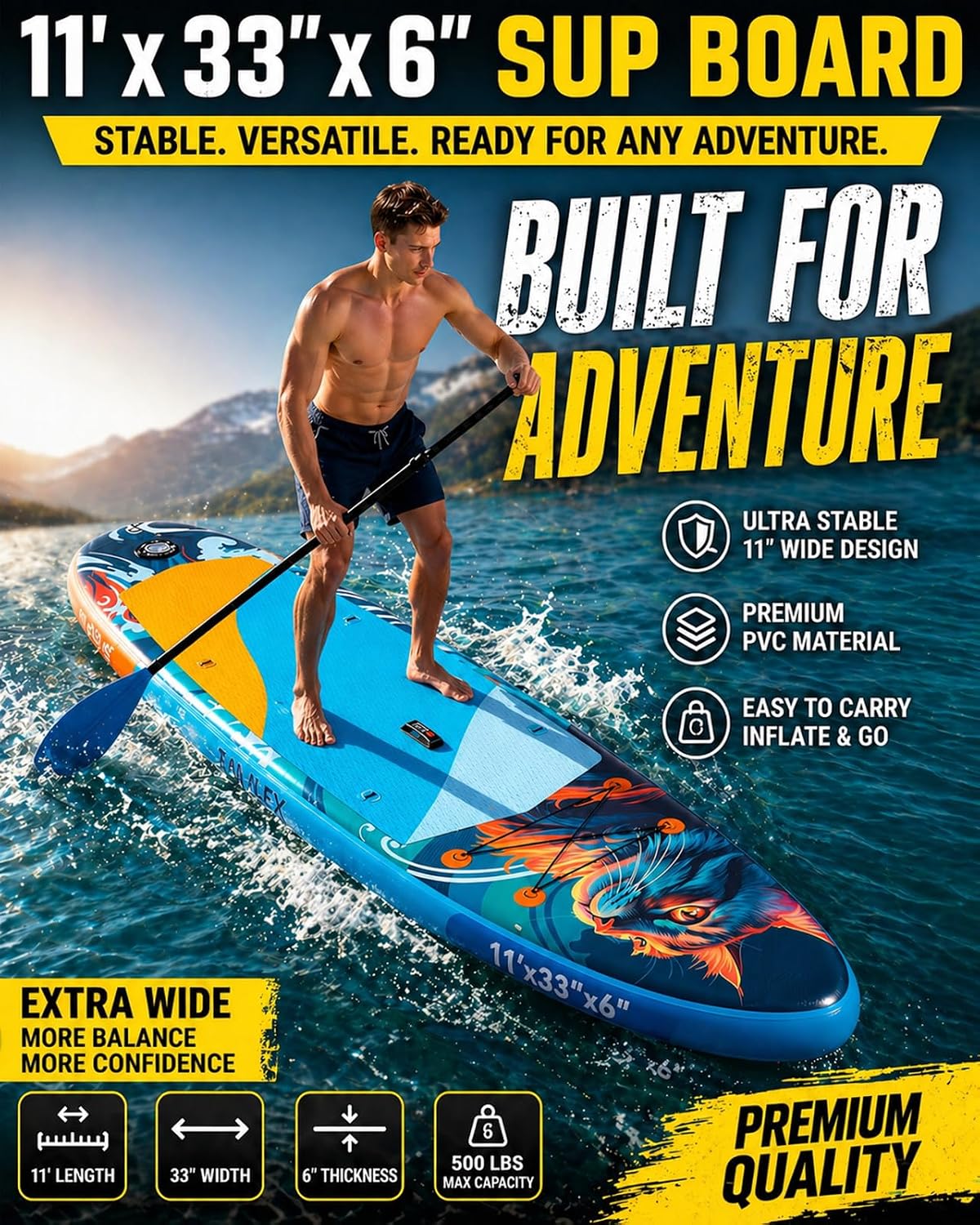 Inflatable Stand Up Paddle Board with Seat, 11' x 33" x 6" Ultra-Wide 2-in-1 SUP Board for Adults & Youth of All Skill Levels, Stable Blow Up Paddleboard Kit with Dual-Blade Paddle