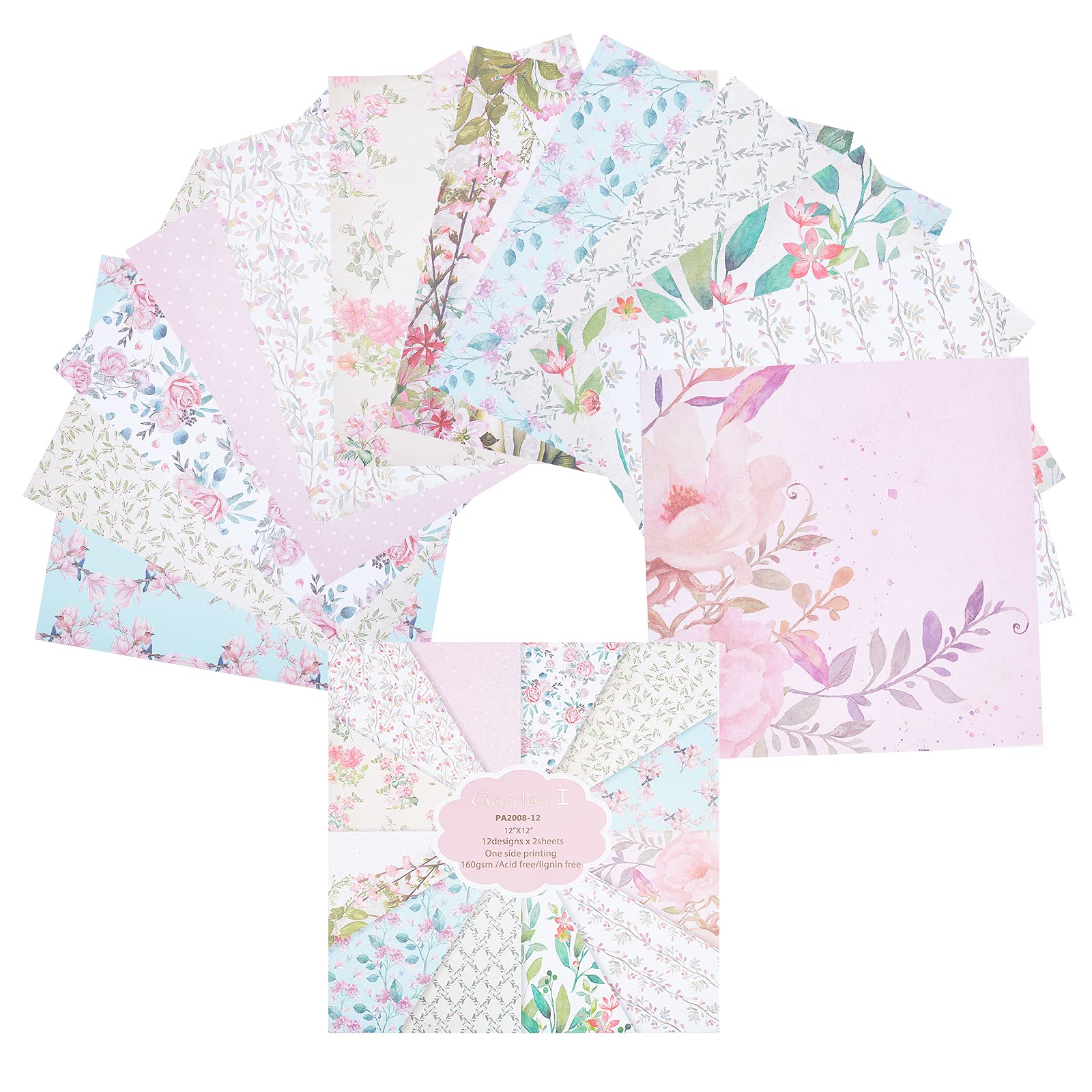 GORGECRAFT 24 Sheets Scrapbook Decorative Paper Floral Garden I Exquisite Cardstock Paper Pad Single-Sided Background Card for Photography Scrapbooking Journal
